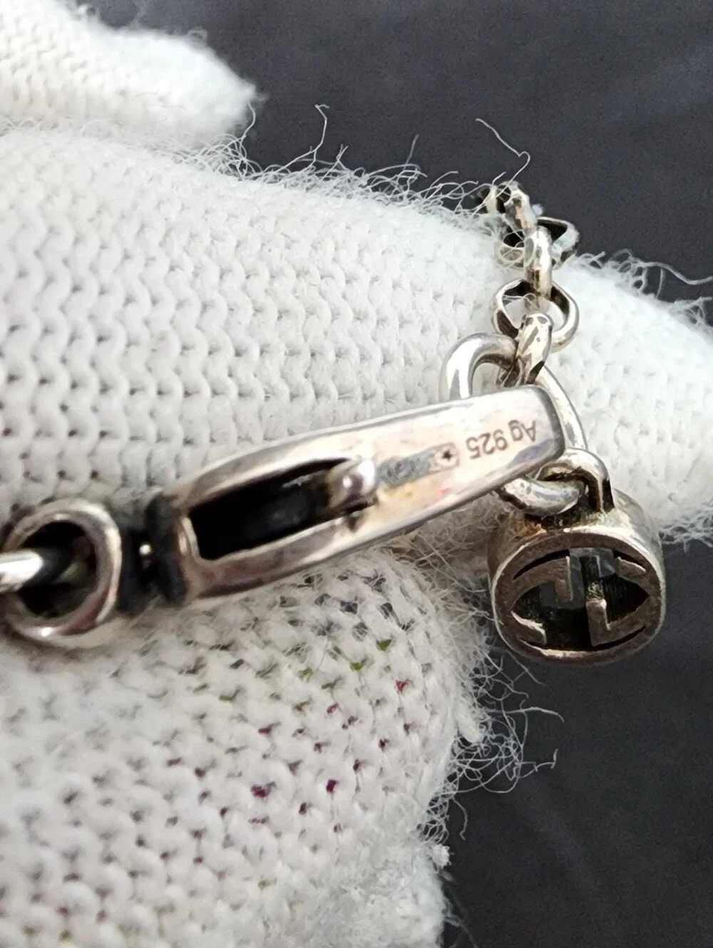 Auth Gucci Interlocking GG Silver Key Bracelet
